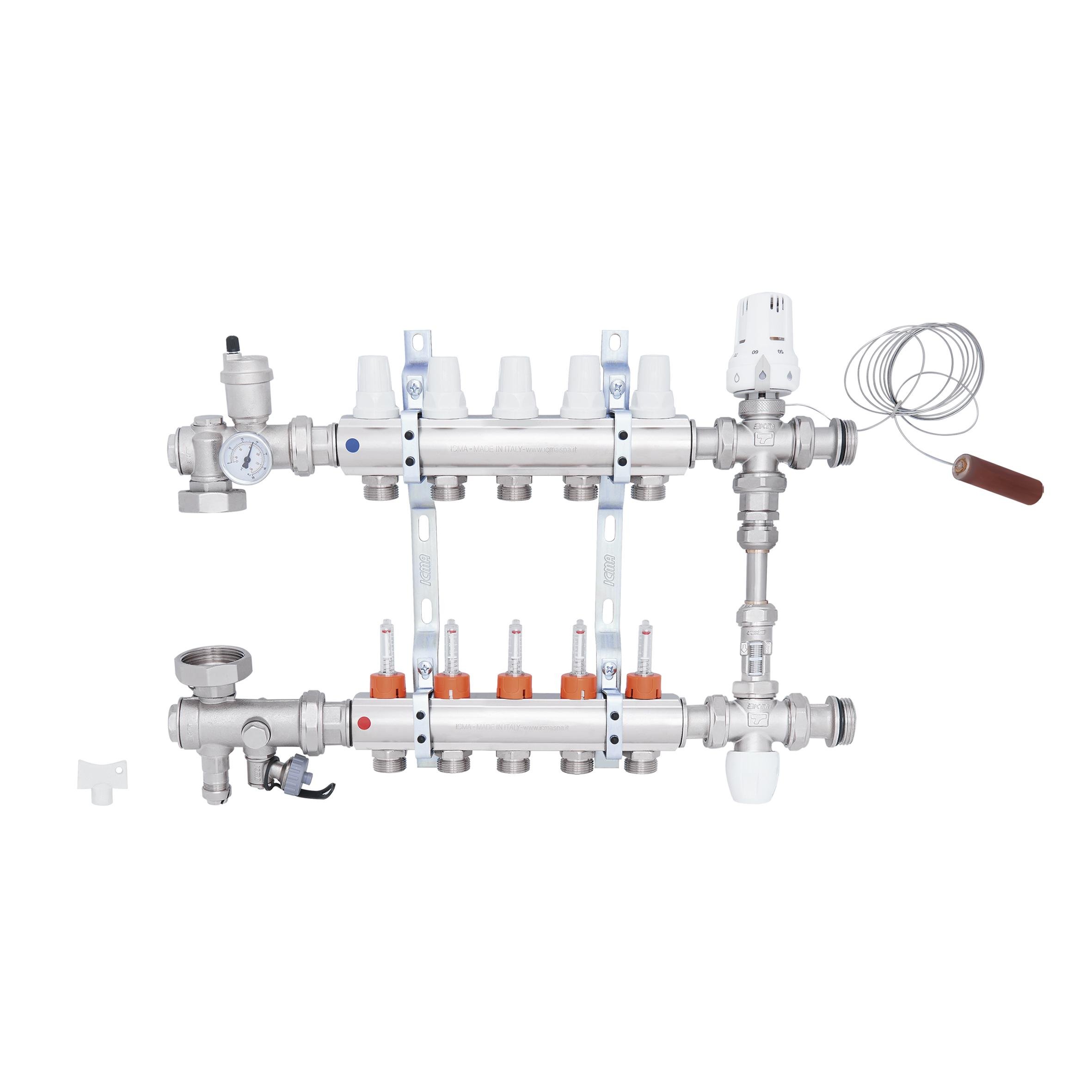 Колектор для теплої підлоги ICMA A1K013APQ06 5 контурів з витратомірами 1"/3/4" (78691) - фото 3