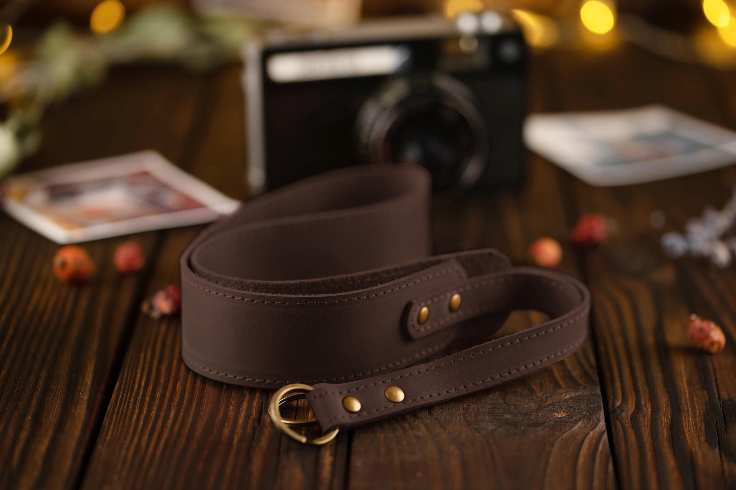 Ремінь шкіряний для фотокамери з персоналізацією Темно-коричневий (1206)