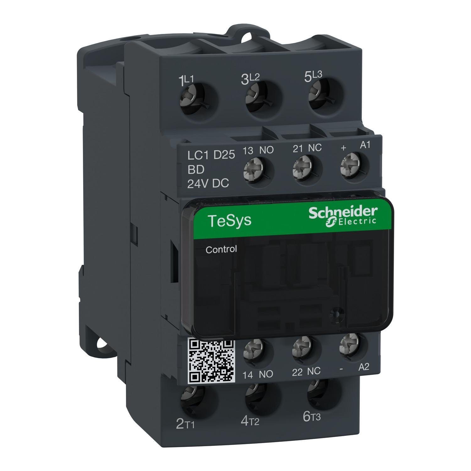 Контактор-пускатель Schneider Electric TeSys Deca 25А 24В DC 1NO+1NC ограничитель (LC1D25BD)