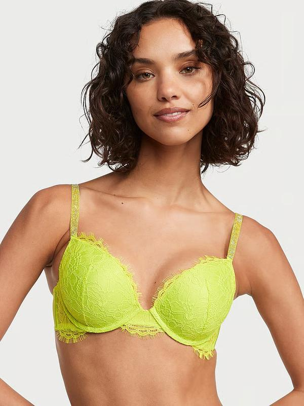 Бюстгальтер мереживний зі стразами з пуш ап Victoria's Secret Shine Strap Lace Push-Up Bra 75A Жовтий (19366767) Бюстгальтер мереживний зі стразами з пуш ап Victoria's Secret Shine Strap Lace Push-Up Bra 75A Жовтий (19366767)