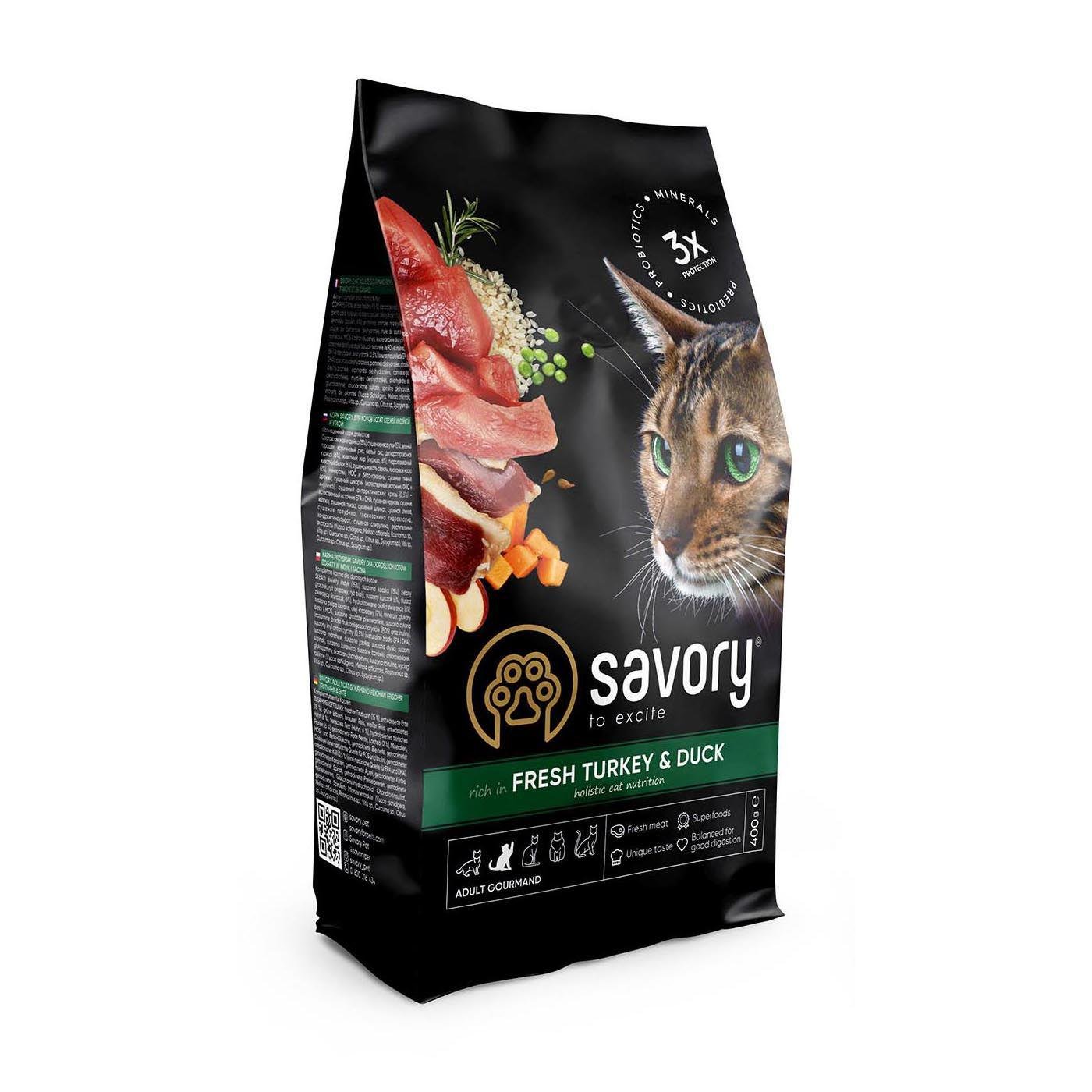 Корм сухой Savory с уткой и индейкой для капризных кошек 400 г (30044)
