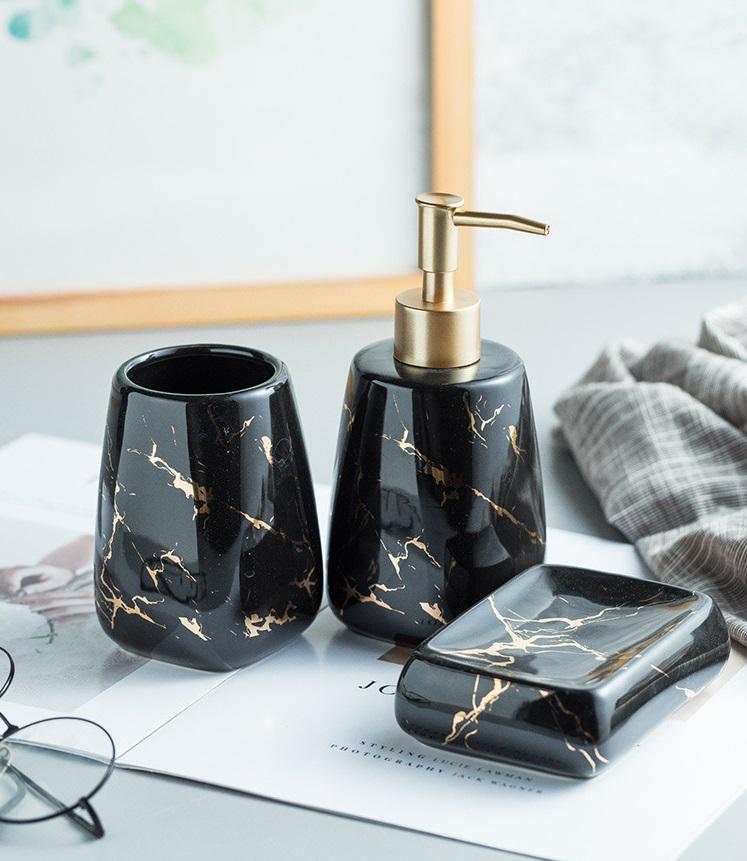 Набір аксесуарів для ванної кімнати Мармур 11455 3 пр. Чорний (4571199) Набір аксесуарів для ванної кімнати Мармур 11455 3 пр. Чорний (4571199)