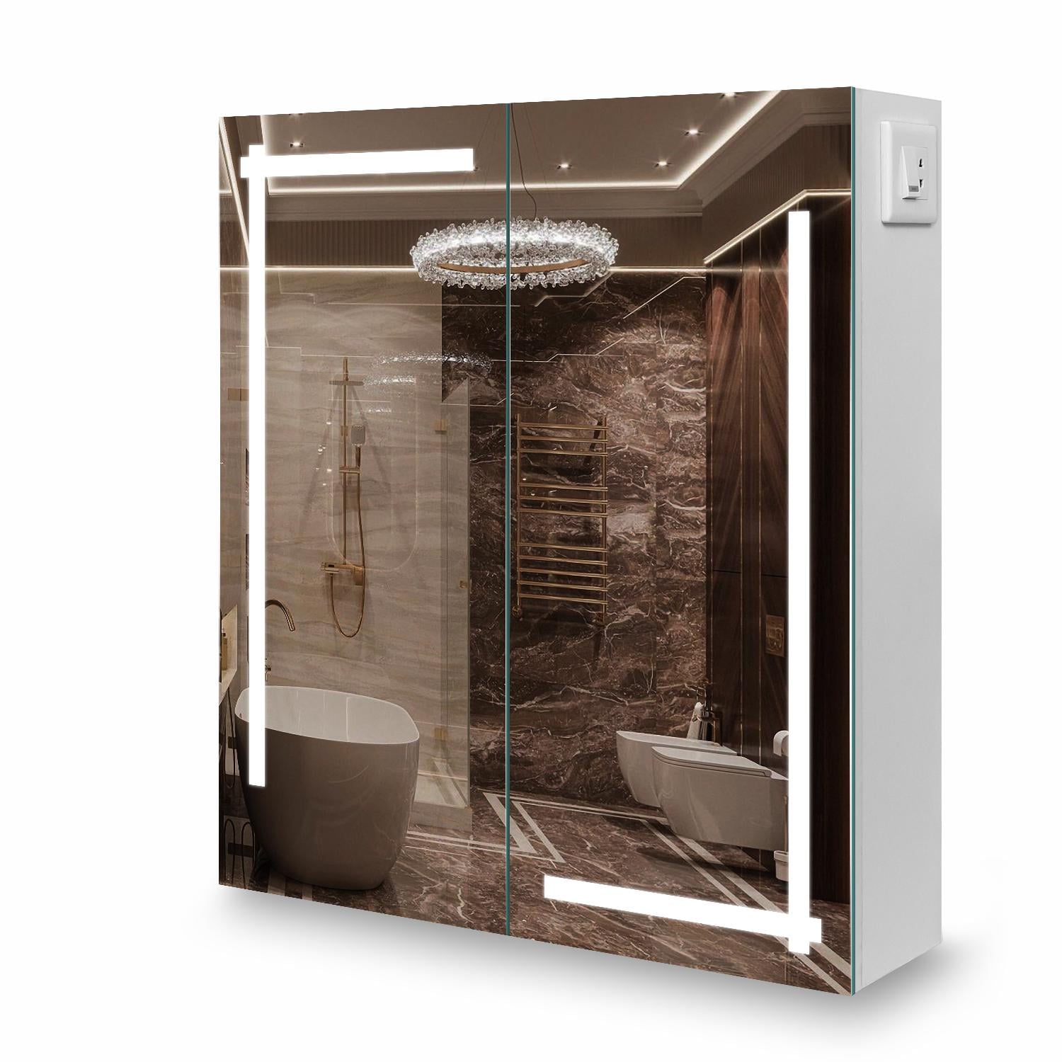 Шкаф зеркальный в ванную с LED подсветкой на 2 двери G20 70 см линии (17500066) Шкаф зеркальный в ванную с LED подсветкой на 2 двери G20 70 см линии (17500066)