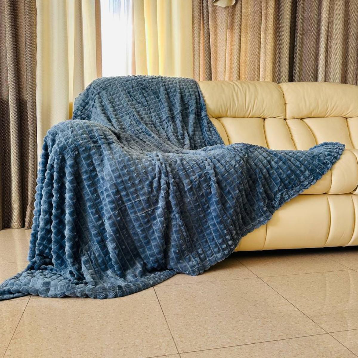 Плед Koloco Крокодил 3D двуспальный 3,5 см 180х200 см Синий (43186)