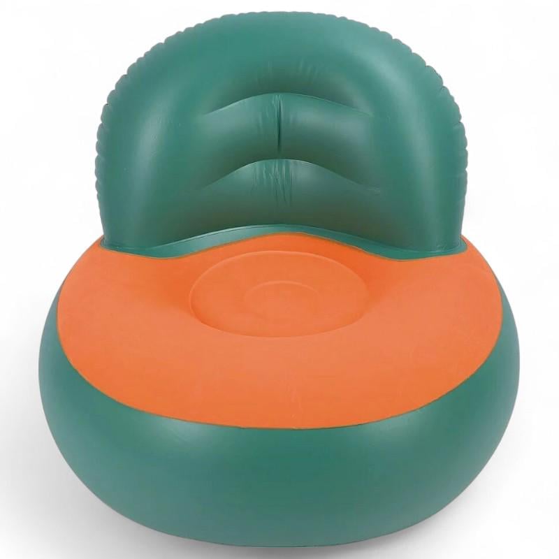 Кресло надувное Lazy Couch флокированное покрытие 105х105х65 см Зелено-оранжевый