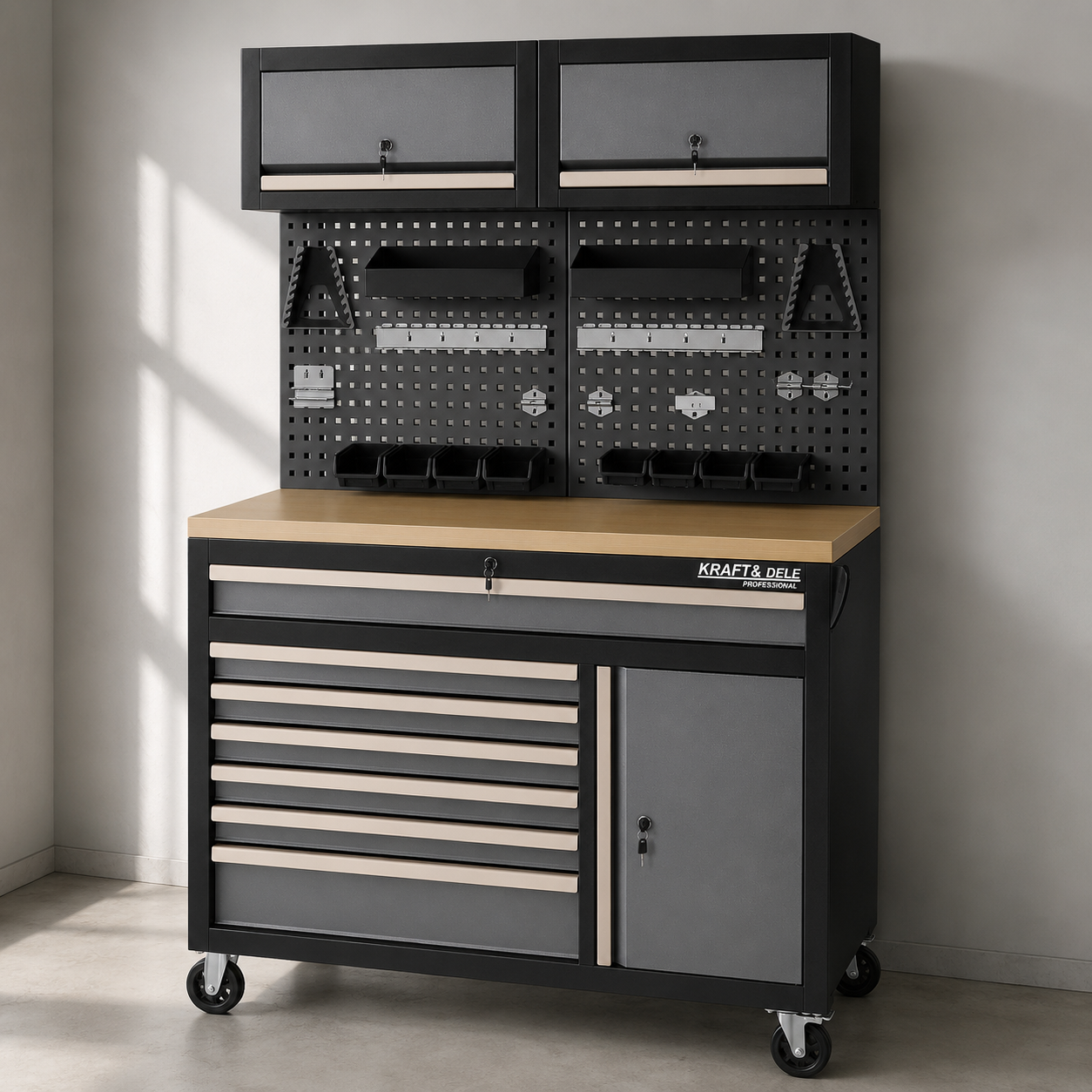 Стіл інструментальний KRAFT&DELE KD5864 верстак 50x145x197 cм 6 шухляд з висувними ящиками робоча поверхність на колесах для майстерні