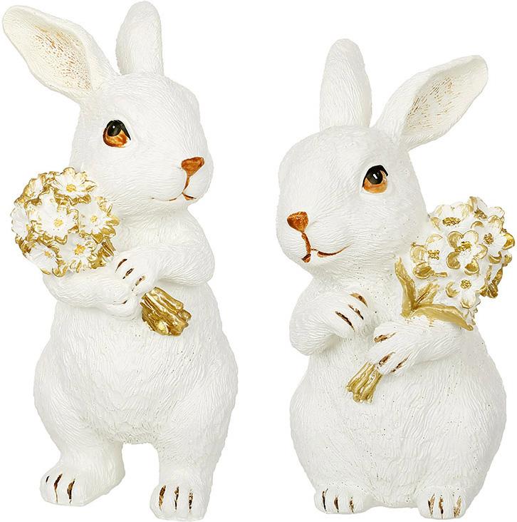 Статуэтки Кролики с букетами 2 шт. 18 см Белый