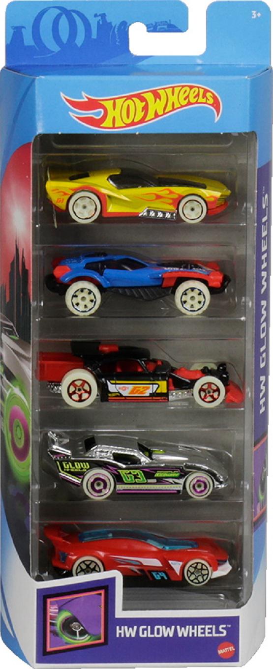 Набор 5-и базовых машинок Hot Wheels серии HW Glow Wheels 2021