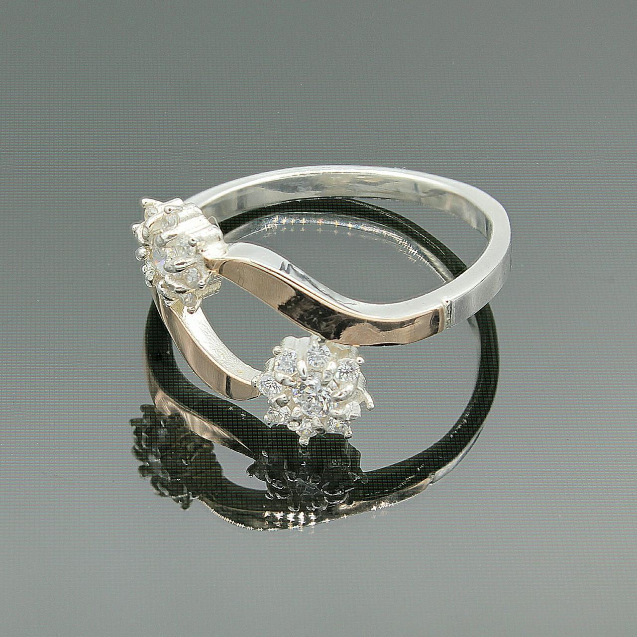 Кольцо серебряное Diva Тандем с золотыми вставками р. 16,5 (018к165)