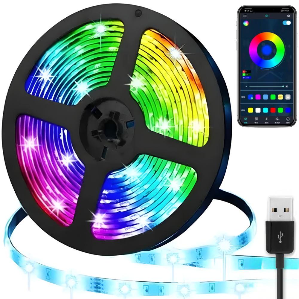 Світлодіодна RGB стрічка 5 м від USB і повербанка SMD 5050 управління з телефону IP44