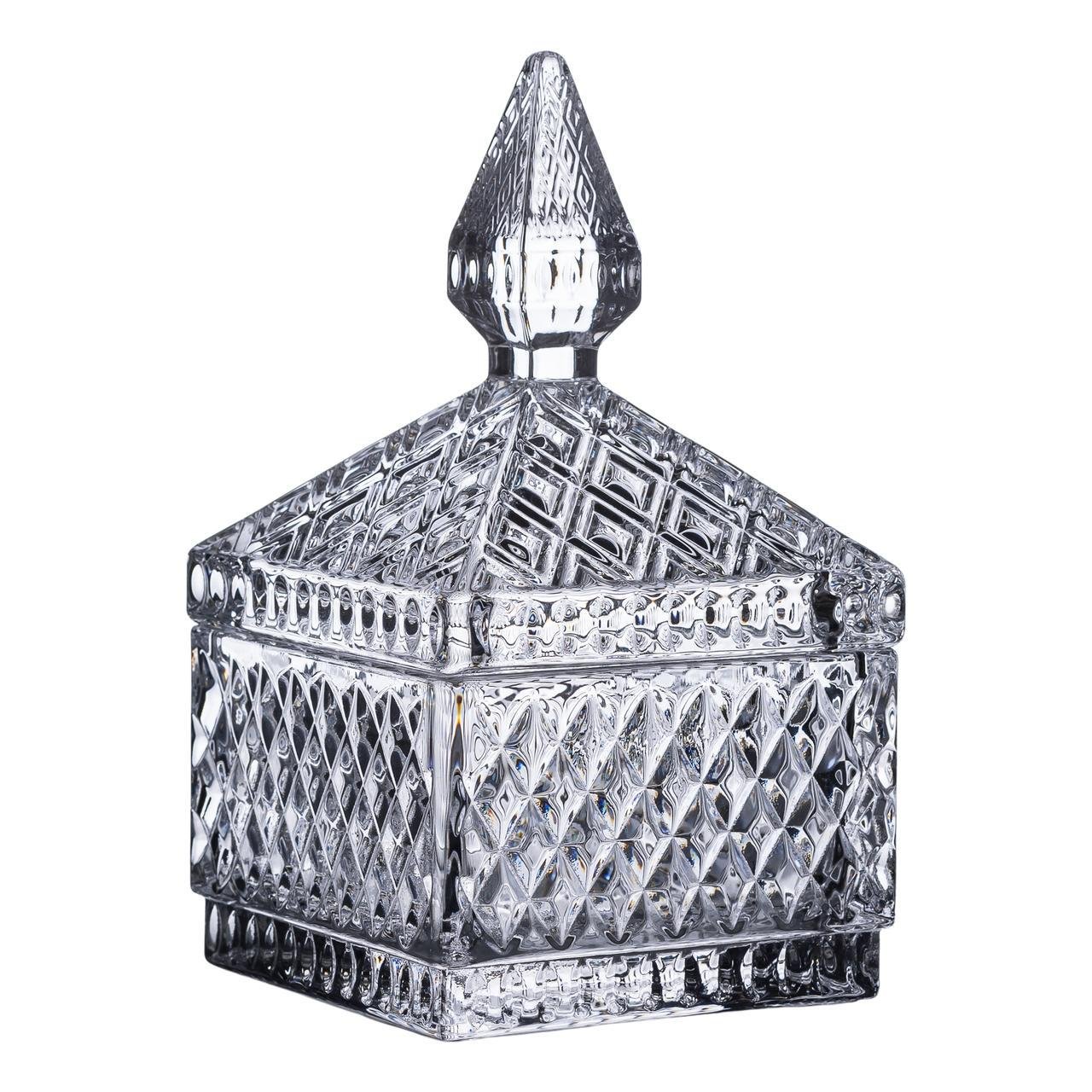 Цукорниця з кришкою із кришталевого скла 8,5х8,5х15 см (HP-YH-41)