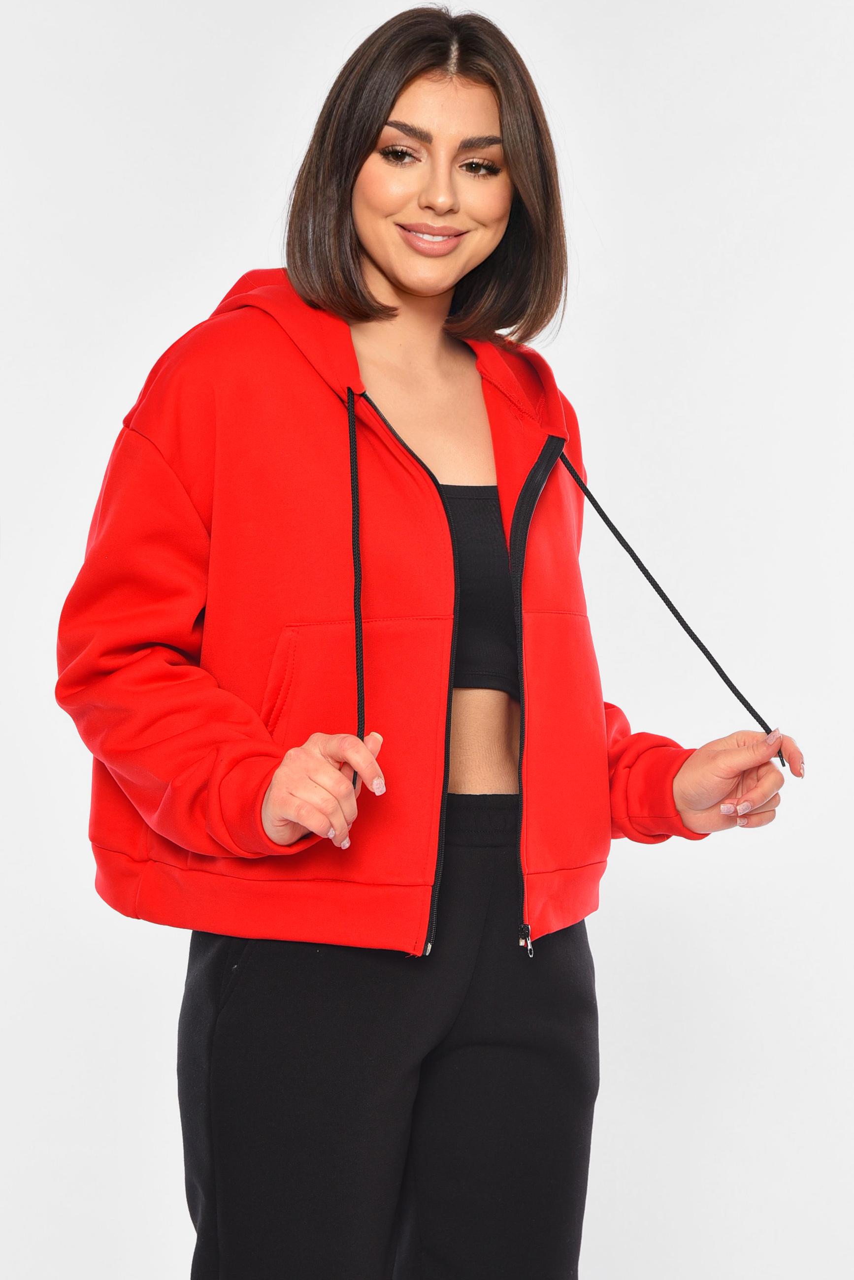 Худи женское на флисе M-L Красный (194805) - фото 2