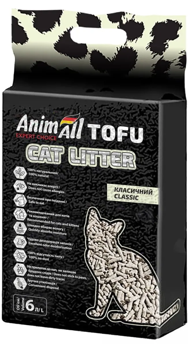 Наповнювач для лотків соєвий AnimAll Tofu Classic без аромату 6 л 2,6 кг