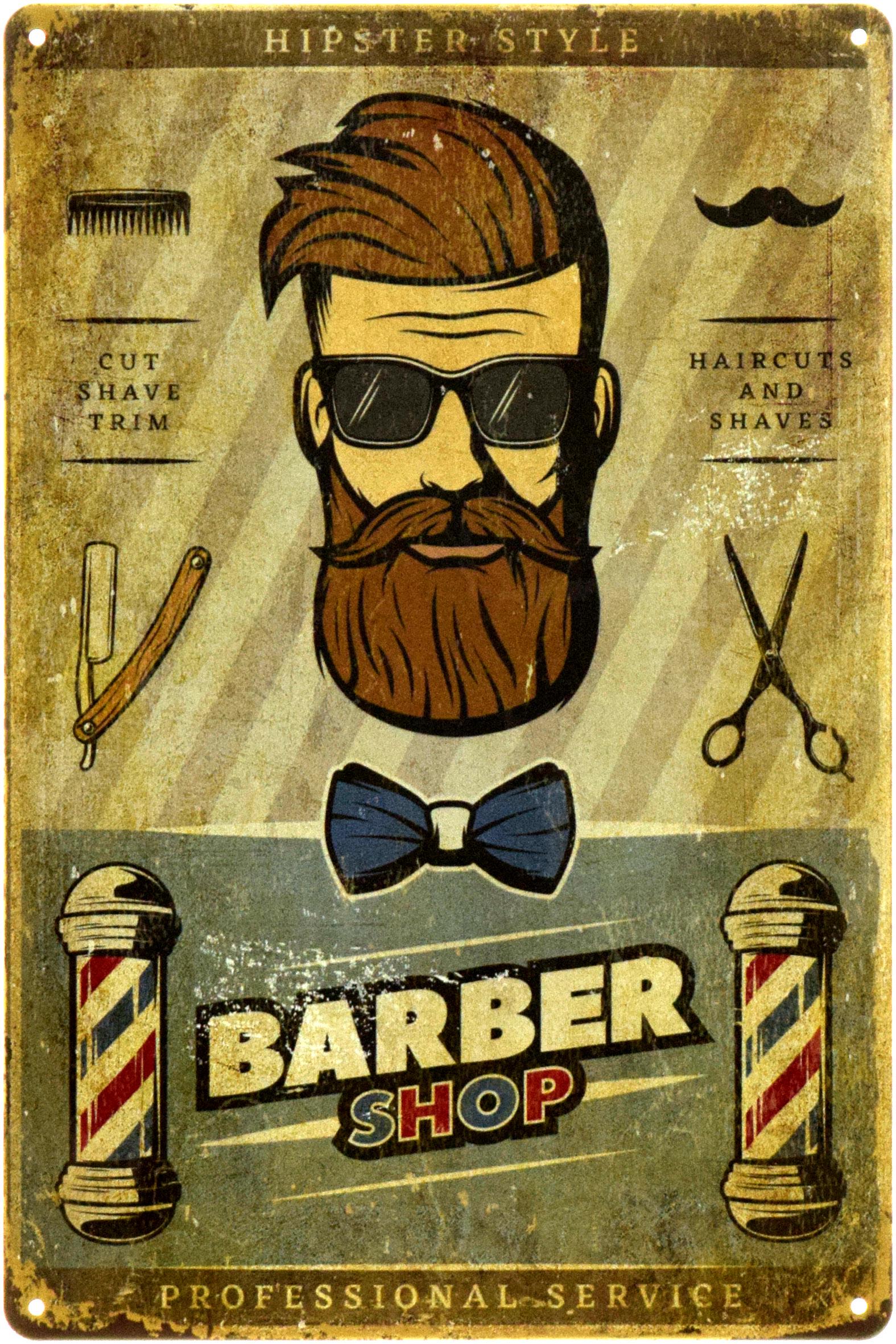 Табличка металлическая "Barbershop Hipster Style" 20x30 см (ms-104385)