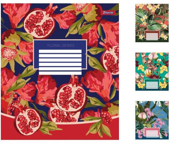 Зошити учнівські у клітинку 1 вересня Floral series зошит для записів 60 арк. 10 шт. в уп. 766464 (MTT-163232) - фото 1