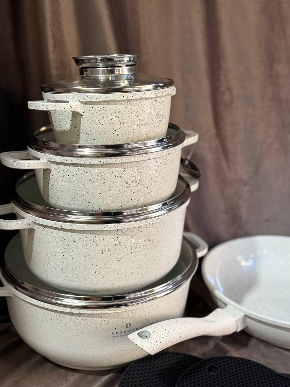 Набір кухонного посуду Edenberg EB-8185 з мармуровим антипригарним покриттям 21 предмет Бежевий (EB-8185) - фото 2 Набір кухонного посуду Edenberg EB-8185 з мармуровим антипригарним покриттям 21 предмет Бежевий (EB-8185) - фото 2