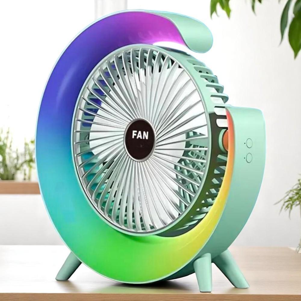 Вентилятор настільний акумуляторний з LED підсвіткою USB 3 швидкості 24x24 см Зелений - фото 1 Вентилятор настільний акумуляторний з LED підсвіткою USB 3 швидкості 24x24 см Зелений - фото 1