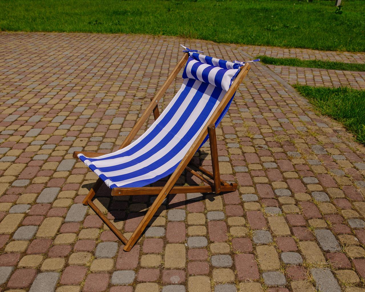 Шезлонг для дачи тканевый XRmaster с подушкой Коричневый/Голубой (КШ-003/4) - фото 2