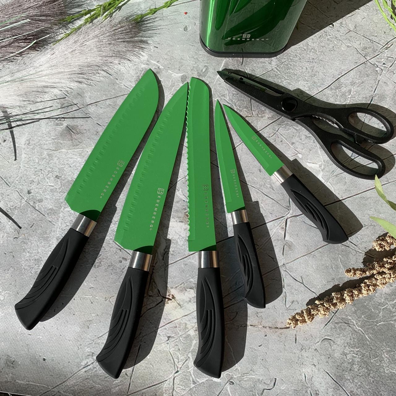 Набор кухонных ножей с подставкой Edenberg EB-11027 7 предметов антибактериальное покрытие Зеленый (2530555682) - фото 6 Набор кухонных ножей с подставкой Edenberg EB-11027 7 предметов антибактериальное покрытие Зеленый (2530555682) - фото 6