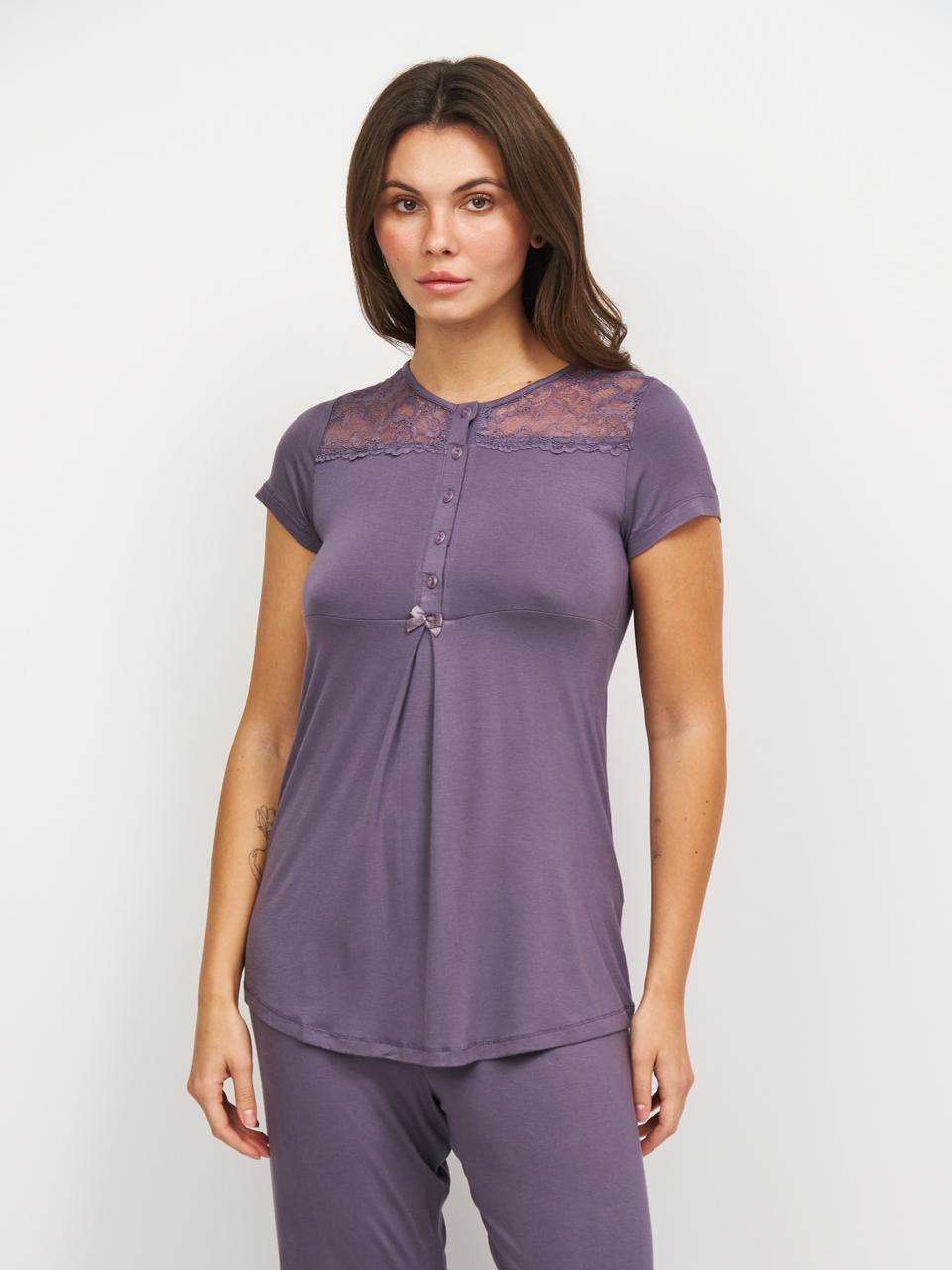 Пижама женская Cotpark халат/брюки/футболка 2XL Фиолетовый (16187-01-2XL) - фото 3