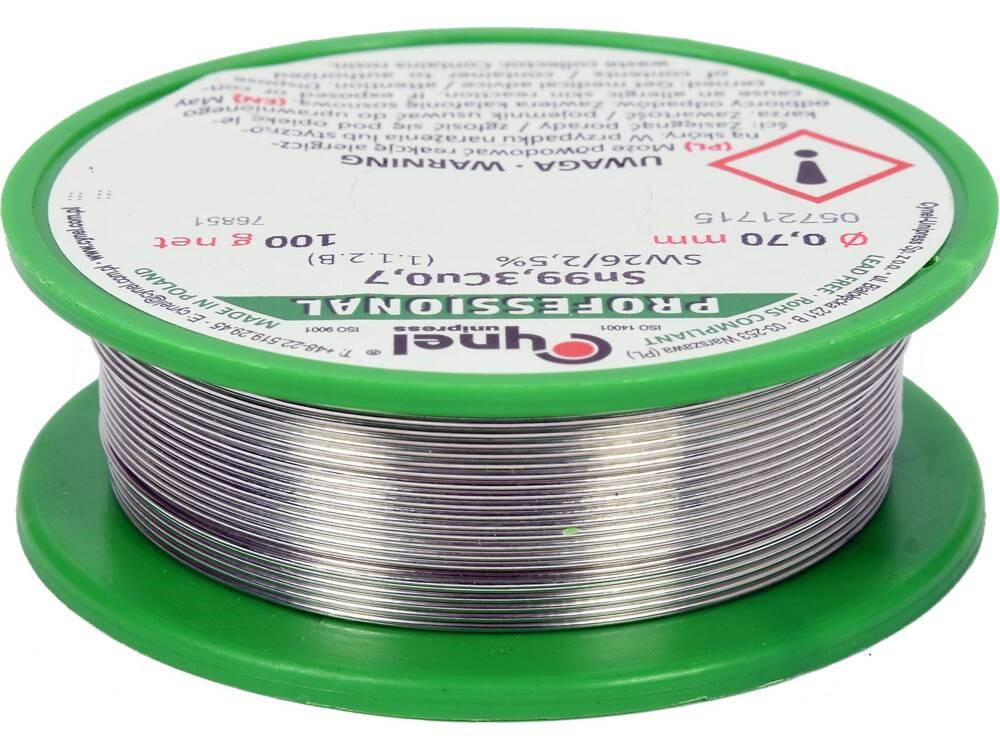 Припій безсвинцевий Cynel Sn 99,3–Cu0,7 з флюсом Ø0,7 мм 100 г (76851)