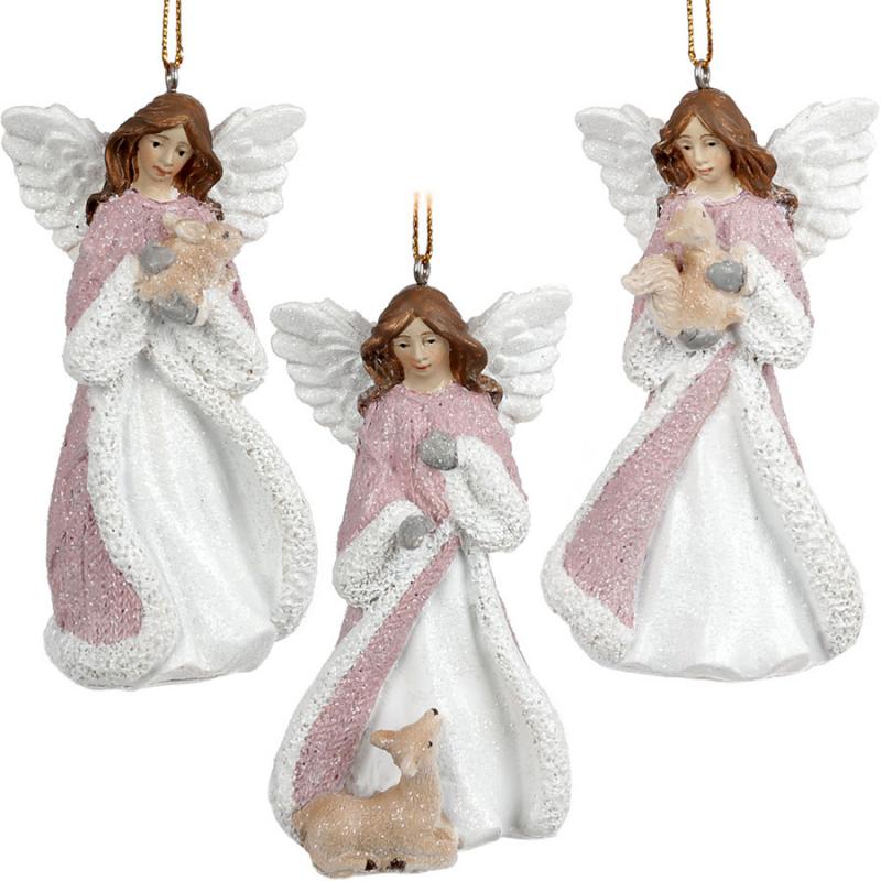 Набор подвесных статуэток Ангел 10 см полистоун 6 шт. Белый/Розовый (BD-HA9-542)