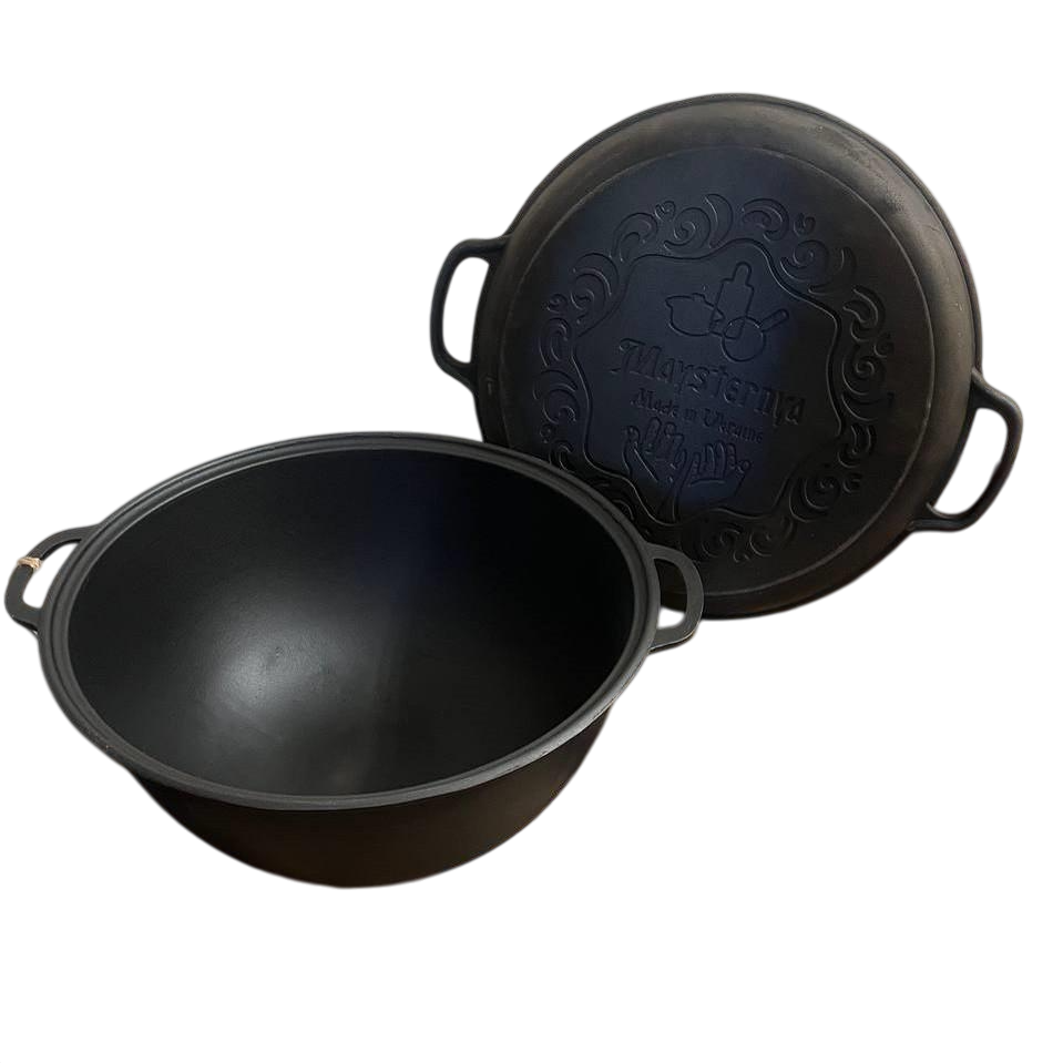 Котел чугунный туристический с крышкой-сковородом/плоским дном на открытом огне 18 л (2596433975)