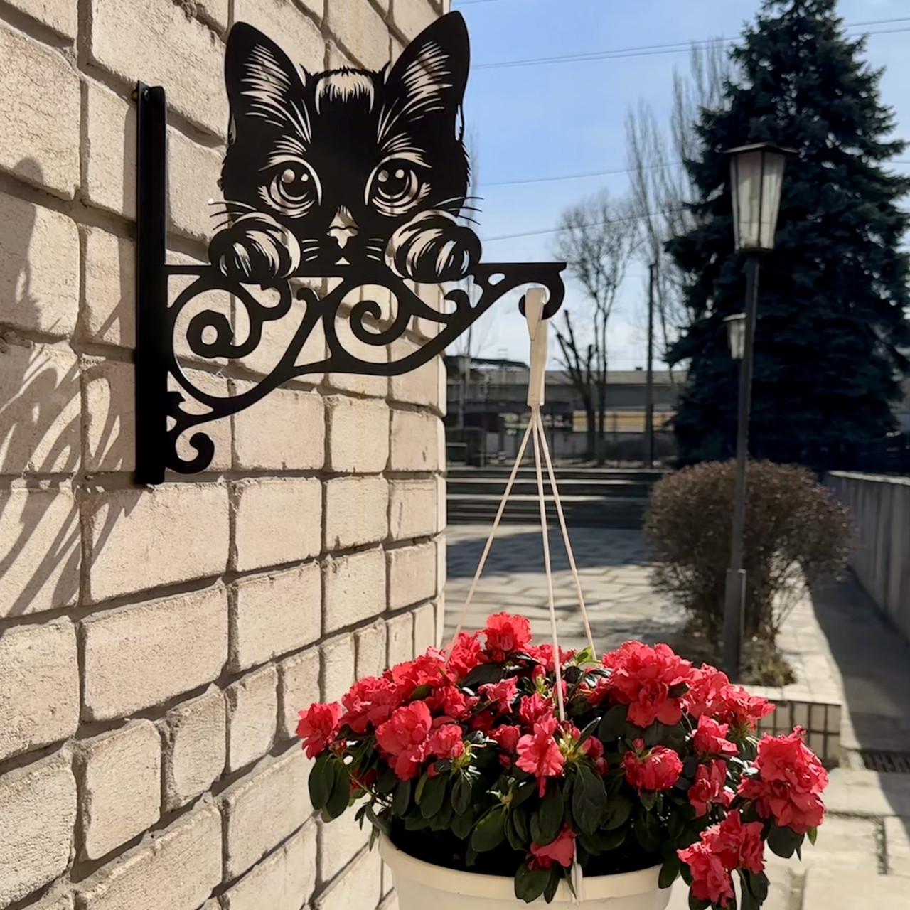 Кронштейн Милый котенок для кашпо с цветами метал Черный (Б012) - фото 7 Кронштейн Милый котенок для кашпо с цветами метал Черный (Б012) - фото 7