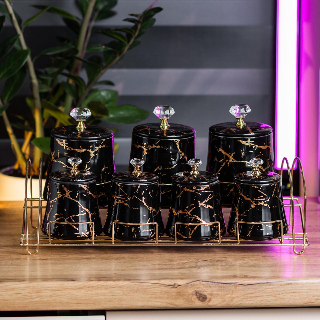 Набір баночок для сипучих продуктів 600/250 мл на металевій підставці (HP1249) - фото 2 Набір баночок для сипучих продуктів 600/250 мл на металевій підставці (HP1249) - фото 2