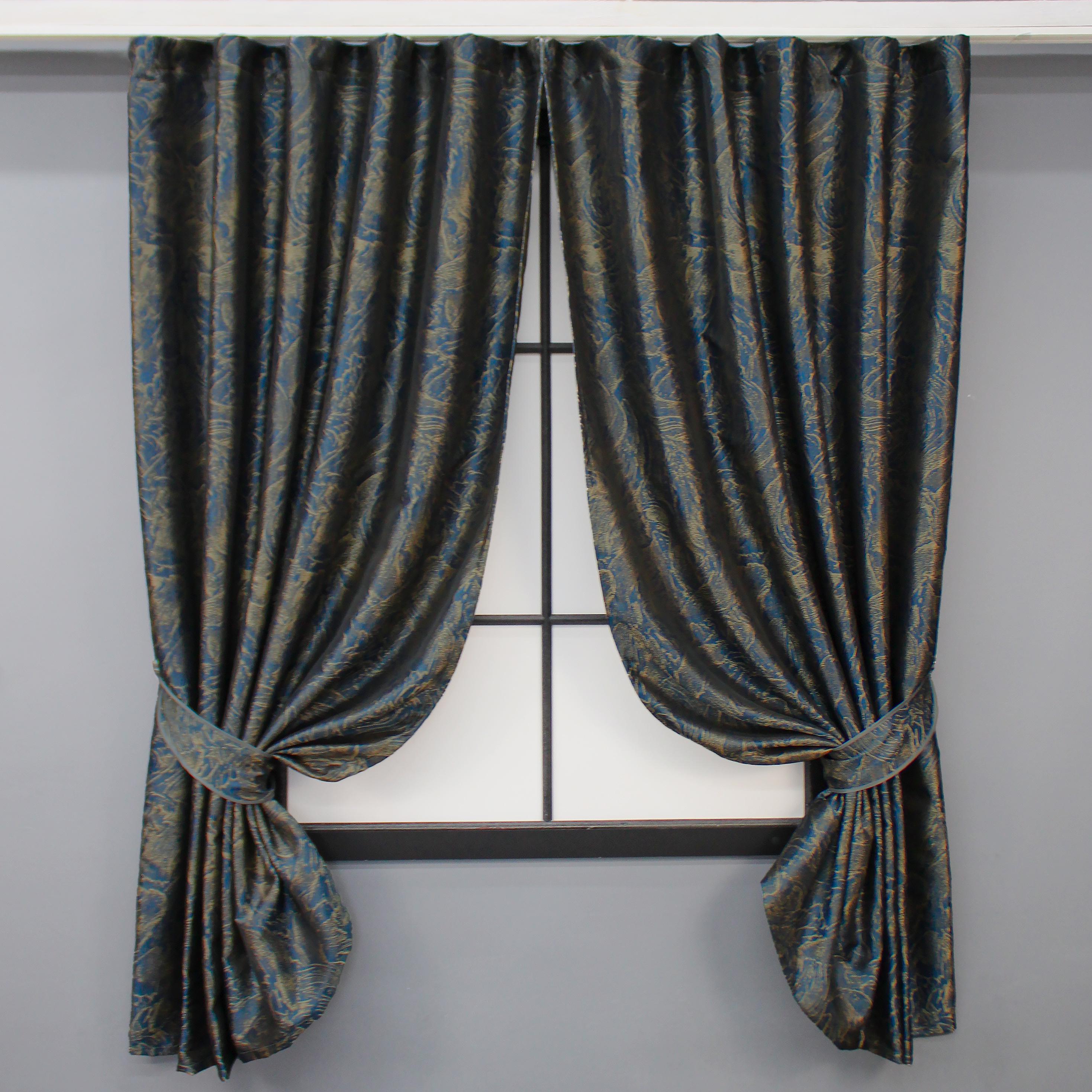 Комплект коротких штор VR-Textil Жаккард Fantasy №1634ш 140х170 см 2 шт. Синий с золотистым (35-0287)