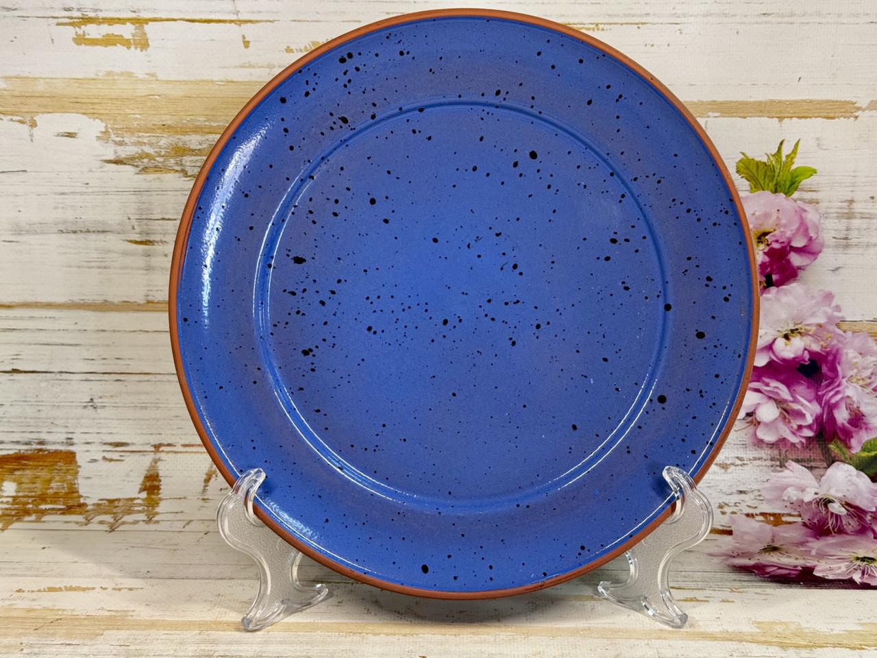 Тарілка керамічна Color з червоної глини 25 см Блакитна (1585300654)