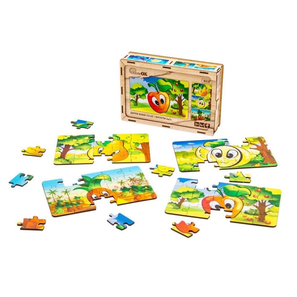 Пазл дитячий дерев'яний Фрукти 4 в 1 Puz-84681 80 ел. (RLT52640)