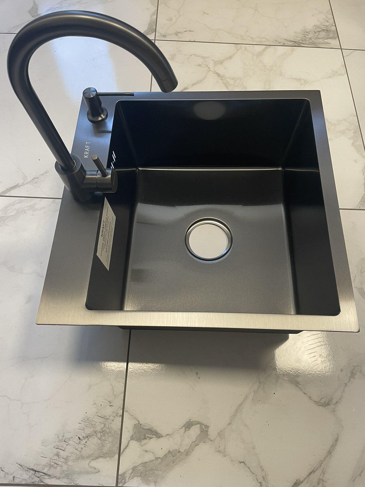 Мойка кухонная Kraft 5050 PVD Черный/кран для кухни Kraft из нержавеющей стали Черный - фото 2 Мойка кухонная Kraft 5050 PVD Черный/кран для кухни Kraft из нержавеющей стали Черный - фото 2