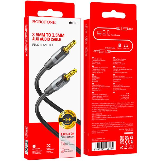 Аудіо-кабель Borofone BL19 Creator AUX 3,5 мм Audio cable 1 м Black (611546) - фото 5 Аудіо-кабель Borofone BL19 Creator AUX 3,5 мм Audio cable 1 м Black (611546) - фото 5