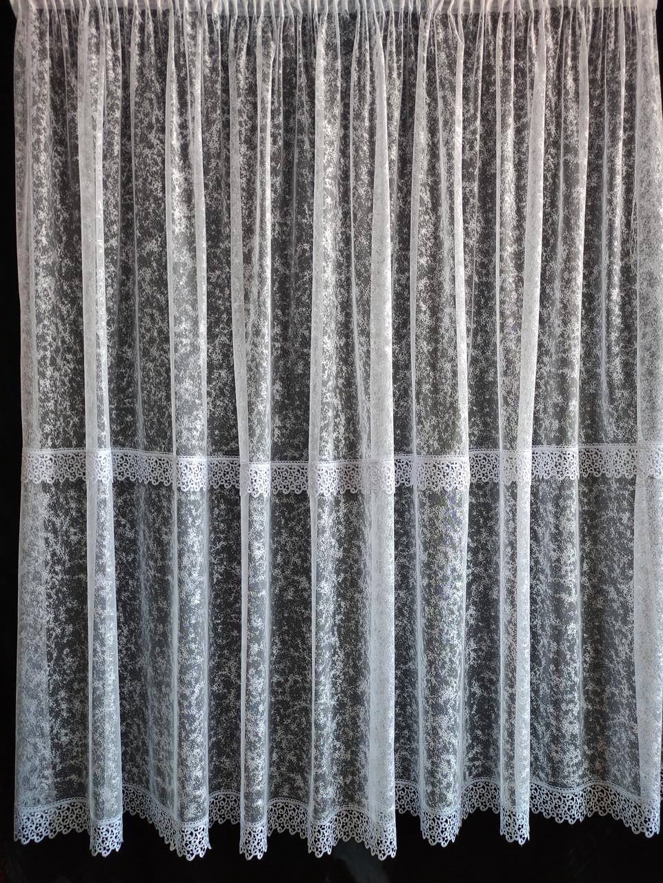 Тюль жаккард с кружевом 300х175 см Белый (мр-01)