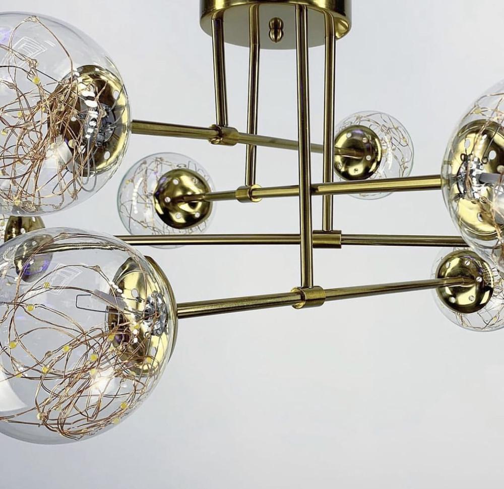 Люстра LED на 8 прозорих плафонів із вбудованими світлодіодами Латунь (K 26/8 AB) - фото 3 Люстра LED на 8 прозорих плафонів із вбудованими світлодіодами Латунь (K 26/8 AB) - фото 3