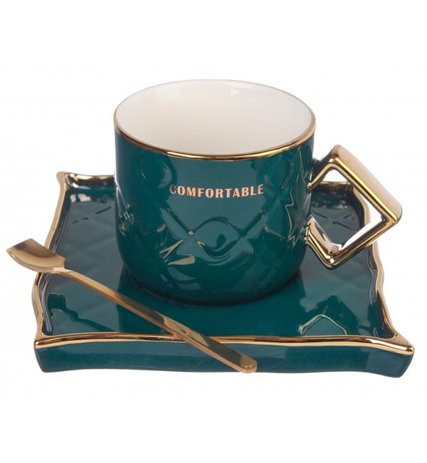 Чашка керамическая Green style с ложечкой и блюдцем 210 мл (514050)