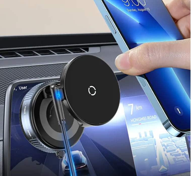 Тримач автомобільний магнітний з бездротовою зарядкою 15 Вт 360° вакуумне кріплення USB Type-C (1009) - фото 12