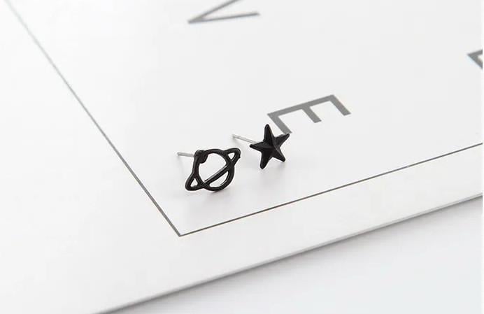 Сережки-гвоздики планета та зірка Чорний (1815866770)