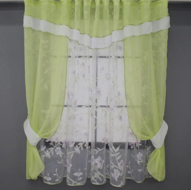 Комплект штор кухонных 270х170 см Светло-оливковый/Белый (081к)