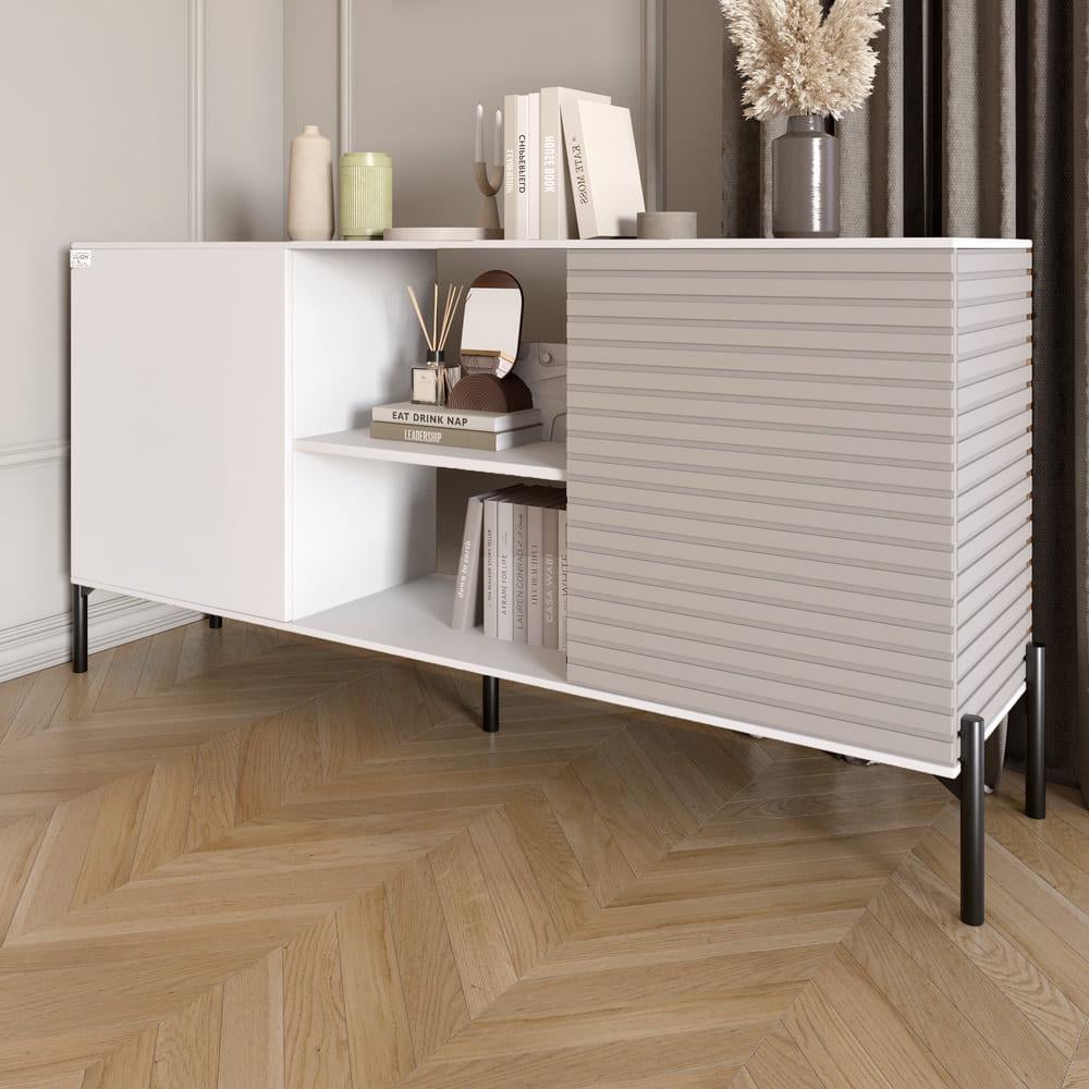 Комод открытый Lion Грей на черных металлических ножках Нимфея Альба/Кашемир (000-000-2238) - фото 1 Комод открытый Lion Грей на черных металлических ножках Нимфея Альба/Кашемир (000-000-2238) - фото 1