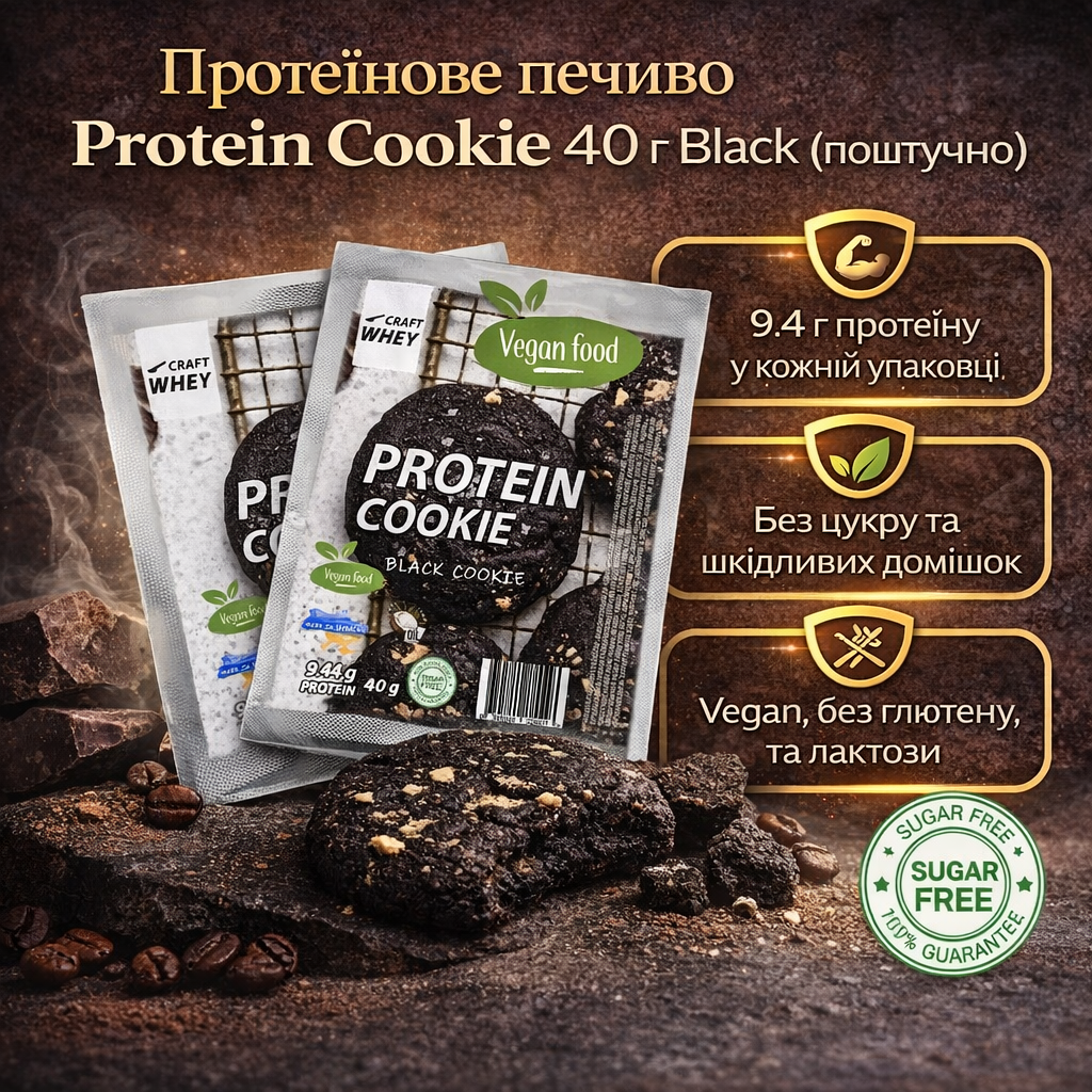 Протеиновое печенье Protein Cookie 40 г Black - фото 2 Протеиновое печенье Protein Cookie 40 г Black - фото 2