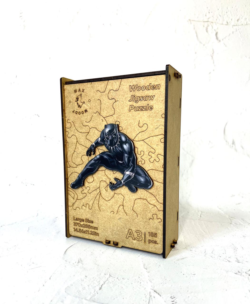 Пазл фігурний з дерева Max Woody Чорна Пантера A3 185 деталей