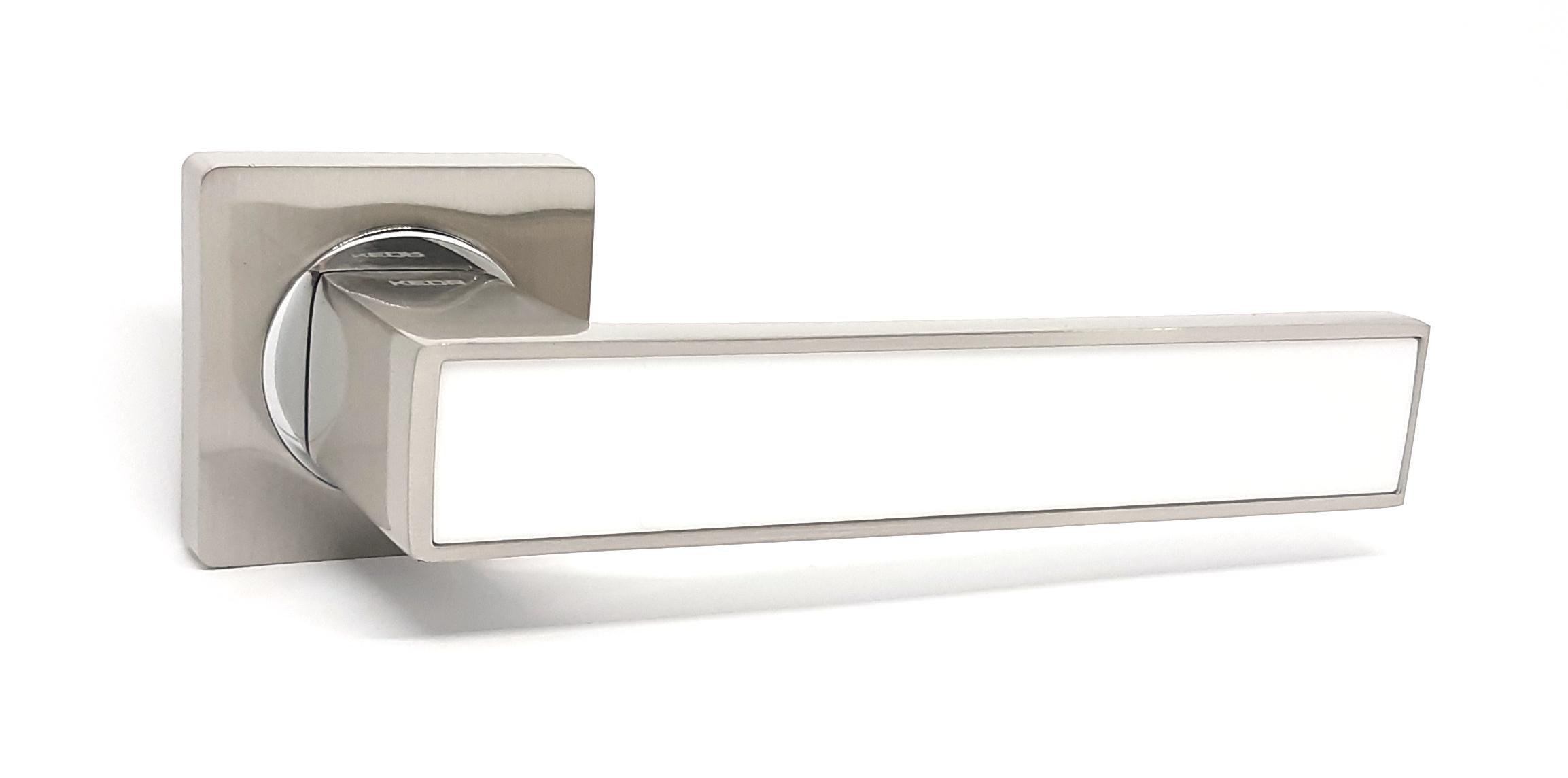 Ручка Kedr на розетке квадрат R8.810-AL SN/CP матовый Никель/Хром полированный с белой вставкой