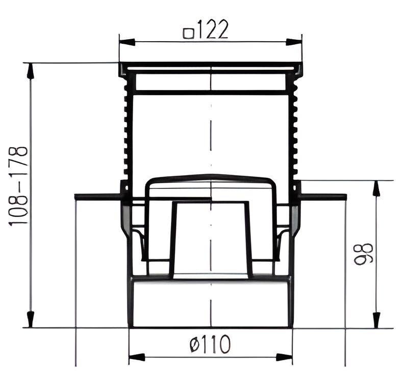 Трап двухкорпусный МСН 421L с гидрозатвором /вертикальным подключением DN110 мм /нержавеющей решеткой 122х122 мм (13934847) - фото 2 Трап двухкорпусный МСН 421L с гидрозатвором /вертикальным подключением DN110 мм /нержавеющей решеткой 122х122 мм (13934847) - фото 2