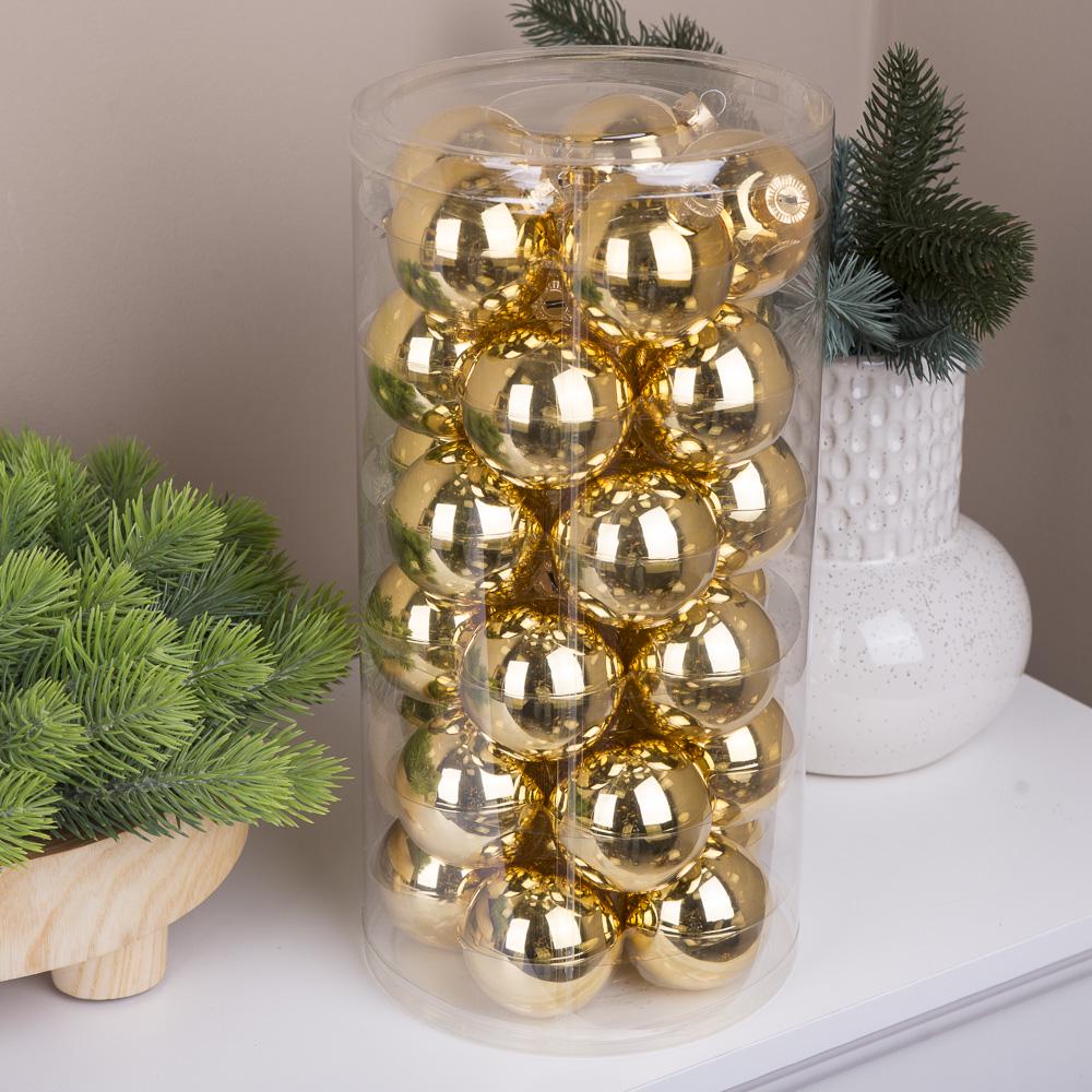 Шары новогодние из стекла 5,7 см 30 шт. Сверкающий золотой (3398-25)