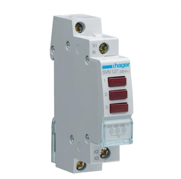 Индикатор тройной LED Hager SVN127 230 В 3 красных 1м модульная сигнальная лампа (3933)