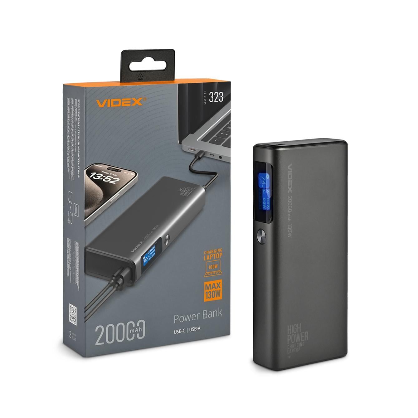Повербанк VIDEX VPB-323 и Display PD100W 130W 20000 mAh (VPB-323-B)