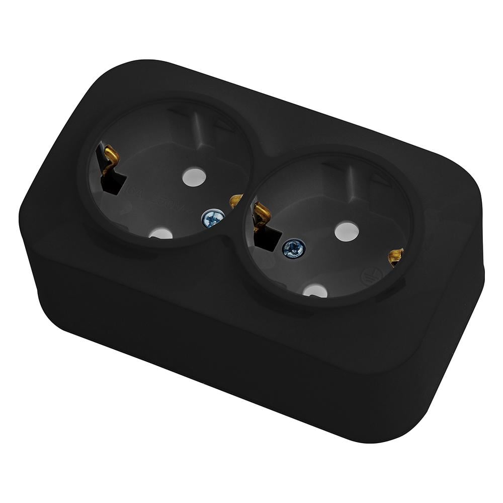 Розетка двойная накладная с заземлением HOROZ ELECTRIC Eva Черный (112-004-0002-020)