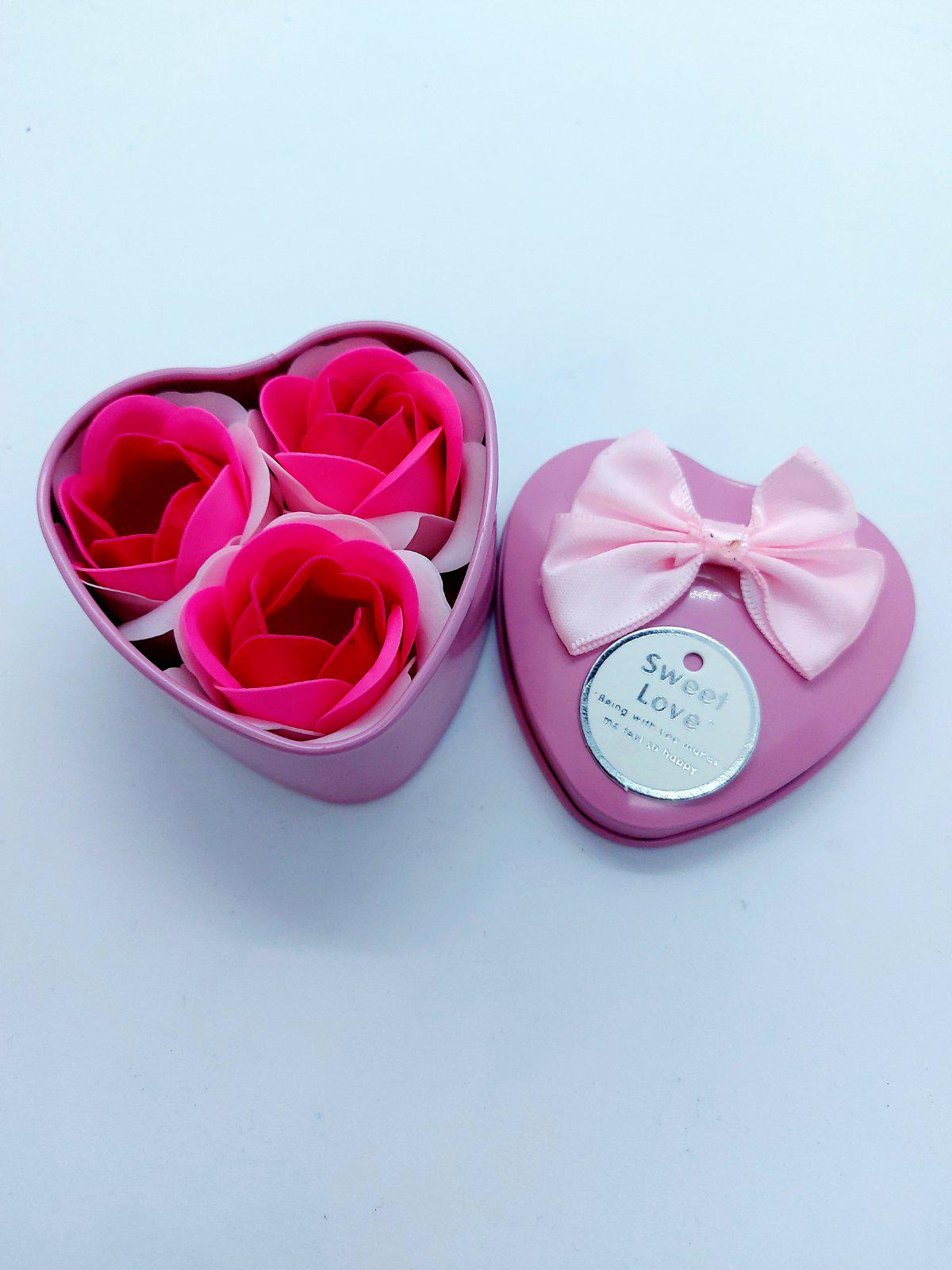 Розы из мыла Сердце в подарочной коробке 3 шт. Розовый